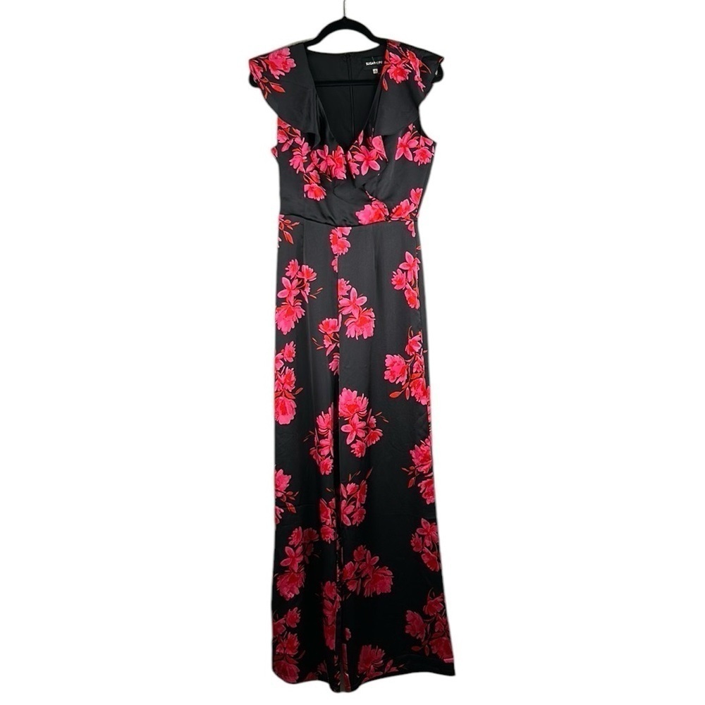 Sugarlips Black Hot Pink Floral Sleeveless Wide Leg Jumpsuit Size XS New!